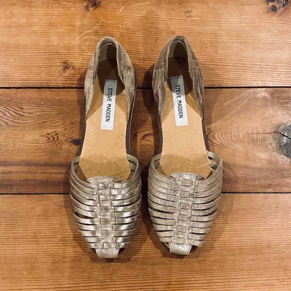 Steve Madden Dusty Gold Hillarie Woven Flats